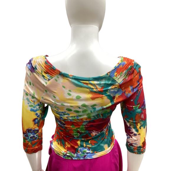 ETRO MilanoTop Women’s Size 10 Stretchy Lightly Sheer 3/4 Sleeve Multicolor - Picture 4 of 5